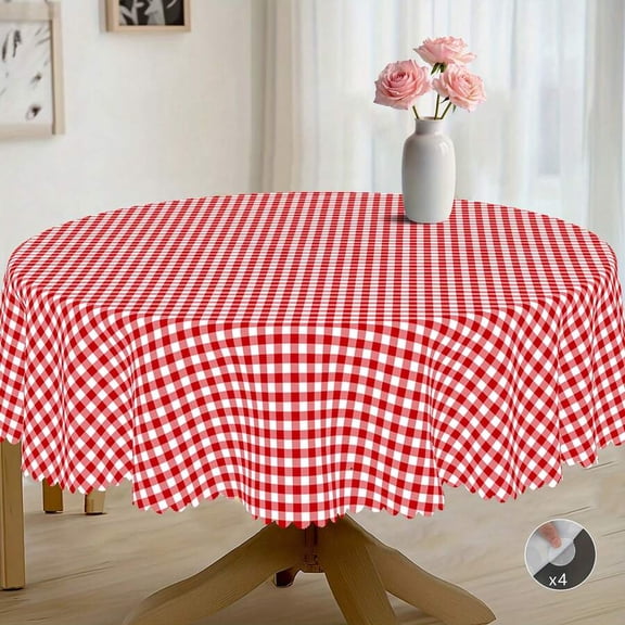 Red Bright Grid Gingham Round Tablecloth JH026 60X60 70X70 Farmhouse Style Washable 100% Polyester For Dining Kitchen Picnic