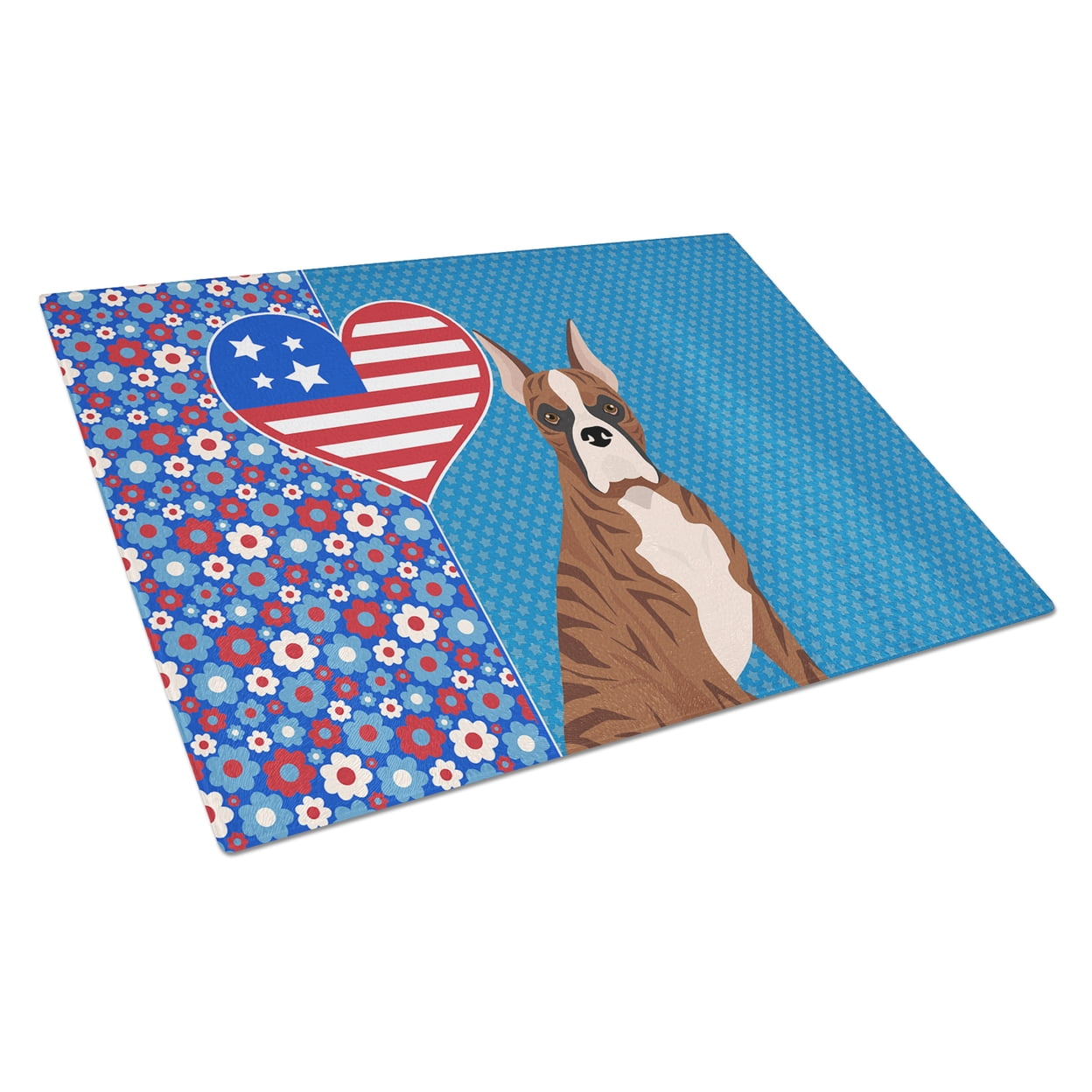 Red Brindle Boxer Glass Cutting Board Large 12 in x 15 in