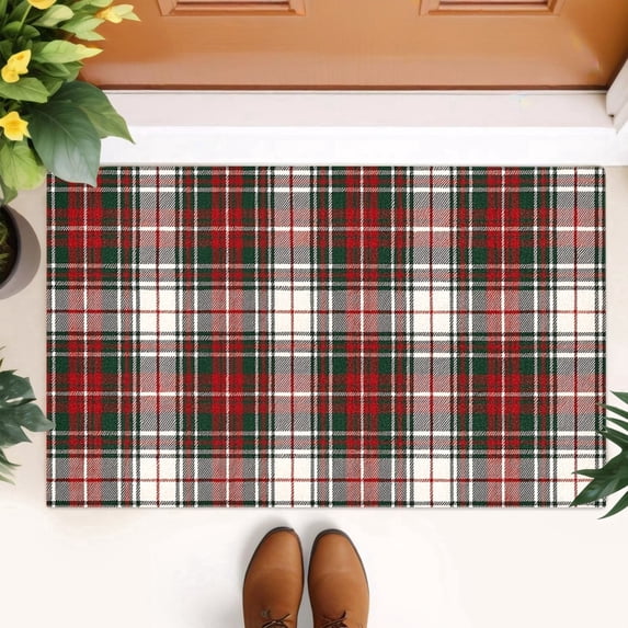 Red British Plaid Doormat Welcome Doormats Plaid Rugs Farmhouse Layered Door Mat Perfect for Front Door Porch Outdoor Rug