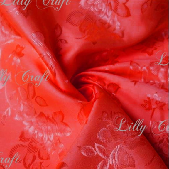 Red Brocade Jacquard Satin Fabric 58”/60” Inches Wide - Sold By The Yard