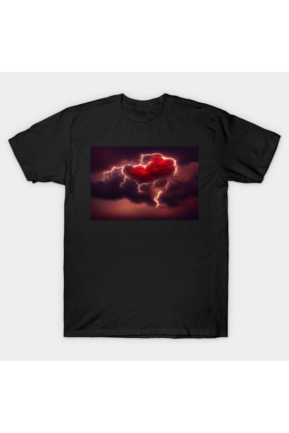 Red Broken Heart in the Clouds Sad Aesthetic Emo Valentine Graphic T-Shirt