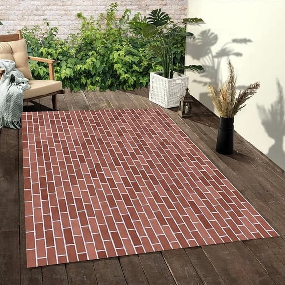 Red and Brown Brick Wall Texture Patio Rug Rustic Durable Waterproof Rugs for Deck Balcony Porch Garden Poolside RV Camping Washable Stain Ristant Backyard Outside Carpet 3x4ft