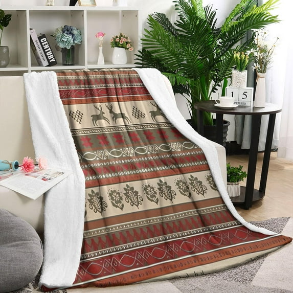 Red and Brown Christmas Pattern Blanket,Comfortable Soft Lamb Wool Throw Blanket,All Season,Warm Lightweight Blankets for Sofa Bed Couch Living Room Chair,60"x80"