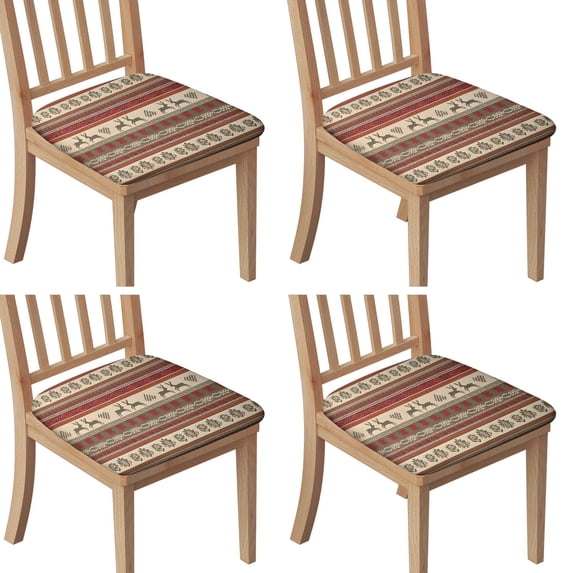 Red and Brown Christmas Seat Covers for Dining Room Chairs Set Of 4,Stretch Printed Washable Chair Seat Cover with Elastic Ties and Button,Removable Waterproof Couch Cushion Covers