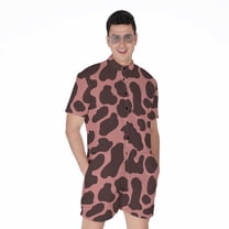 Red Brown Cow Short Sleeve Men'S Rompers, Cow Cattle Casual Summer Jumpsuits Outfit