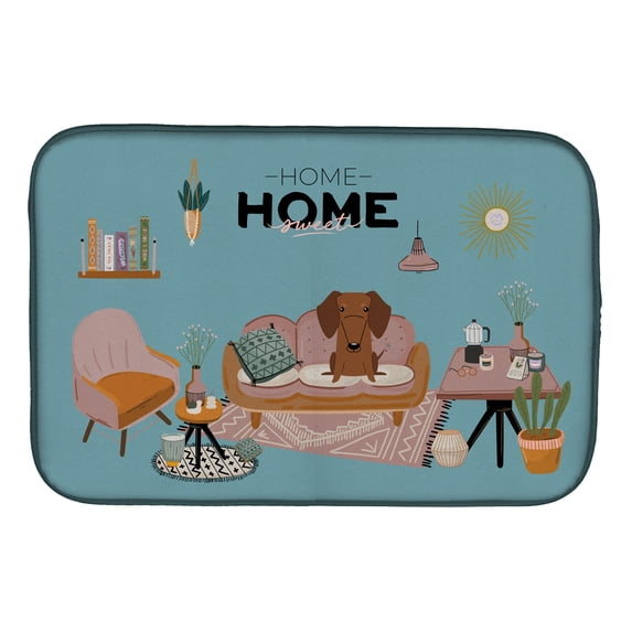 Red Brown Dachshund Sweet Home Dish Drying Mat