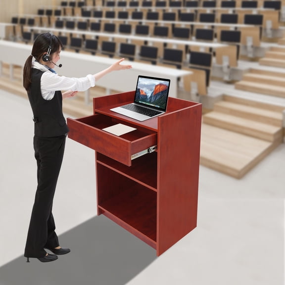 Red-Brown Ecological Board 96*61*46 Cm Wooden Platform With Drawer Lecture Table Conference Chair