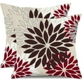 thumbnail image 1 of Red Brown Flower Pillow Covers 18x18 Inch Set of 2 White Gray Colored Throw Pillows Outdoor Waterproof Decor for Living Room Sofa Patio Funiture Garden Floral Polyester Pillow Covers 002L, 1 of 6