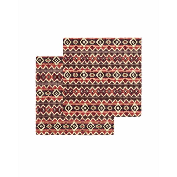 Red Brown Geometric Kitchen Dish Towels for Drying Dishes Set of 2, Ethnic Southwest Country Waffle Weave Microfiber Terry Hand Tea Bathroom Towels Quick Dry & Absorbent Towel 12x12