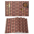 thumbnail image 1 of Red Brown Geometric Placemats Set of 12 Ethnic Southwest Country Place Mats Indoor Wipeable Table Mats Washable Cloth Dining Table Placemats for Kitchen Holiday Party Home Decor 13x19 Inch, 1 of 9