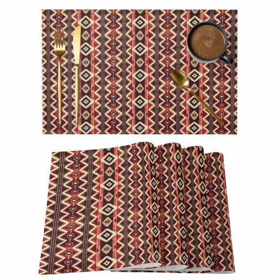 Red Brown Geometric Placemats Set of 12 Ethnic Southwest Country Place Mats Indoor Wipeable Table Mats Washable Cloth Dining Table Placemats for Kitchen Holiday Party Home Decor 13x19 Inch