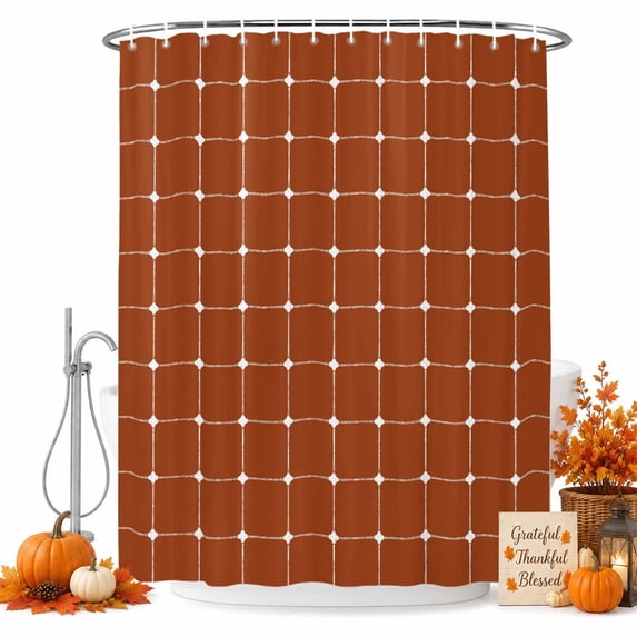 Red Brown Gingham Shower Curtain Set - 72" x 78" Washable Bathtub Curtain with 12 Hooks, Modern Minimalist Geometric Plaid Waterproof Fabric Stall Shower Curtains for Bathroom/Bathtub Décor