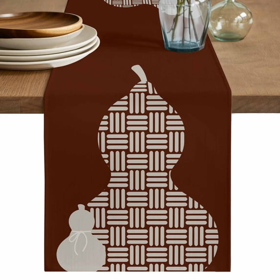Red Brown Gourd Table Runner 72 Inches, Modern Abstract Art Geometric Bed Runner Dresser Scarves Tabletop for Indoor Outdoor Parties/Ceremony/Banquet, 16" x 72"