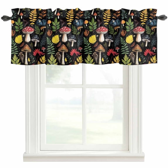 Red Brown Mushroom Window Valance Curtain Leaf Plant Rod Pocket Short Curtain for Living Room, Bedroom & Kitchen Window Decor 54x18in
