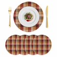 thumbnail image 1 of Red Brown Plaid Round 15 Inch Placemats Set of 4, Modern Abstract Ombre Gingham Checkered HeatResistant Non Slip Place Mats for Dining Table, Wipeable Braided Kitchen Table Mats for Housewarming, 1 of 9