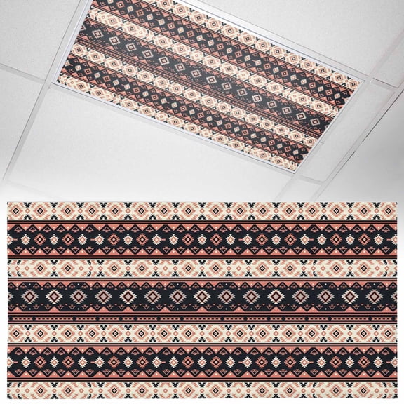 Red Brown Rectangle Fluorescent Light Covers Tribal Retro Classic Geometric Striped Magnetic Light Filters Ceiling Lighting Panel Shade for Classroom Office Home 2 x 4 ft, 1 Pack