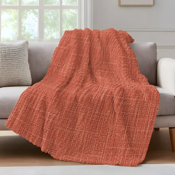 Red Brown Solid Throw Blanket for Couch Minimalist Cloth Terracotta Linen Texture Soft and Warm Flannel 3D Striped Fluffy Fuzzy Fleece Blanket Lightweight Throw for Bed, Sofa 40 x 60 Inches