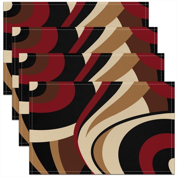 Red Brown Spiral Placemats Modern Simple Abstract Stripes Swirls Place Mats for Kids Teens Adults Simple Geometric Circles Decor Kitchen Mats for Dining Table 12x18 Inch Set of 4