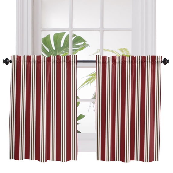 Red Brown Striped 2 Panel Kitchen Curtains for Windows, Modern Farmhouse Vertical Stripes Bathroom Privacy Curtain, Home Décor Window Treatment for Bedroom/Living Room 55"x45"