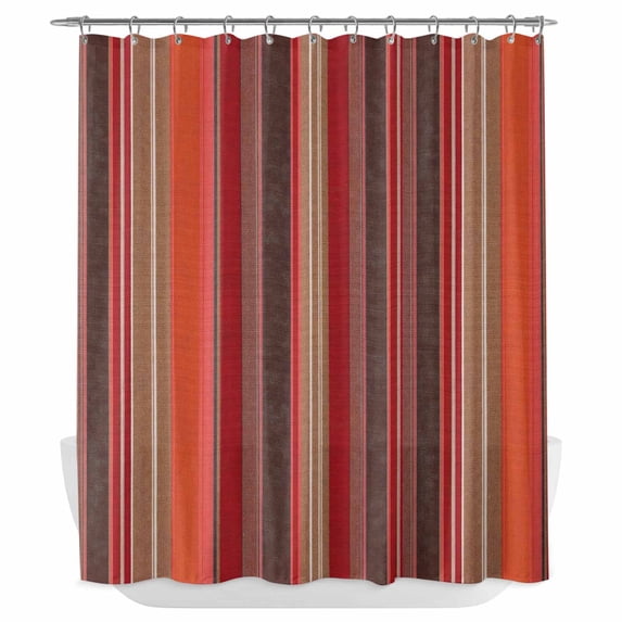 Red Brown Striped Shower Curtain - Water Repellent Fabric Shower Curtains Washable, Fall Farmhouse Vintage Rustic Stripe Decorative Polyester Cloth Bathroom Curtains Modern Bath Decor 72"x84"