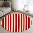thumbnail image 1 of Red Brown Stripes Round Area Rug 3.3 FT, Non Slip Small Entryway Kitchen Mat, Minimalist Geometric Vertical Striped Washable Soft Circular Rug Non-Shedding Door Mat for Bathroom Playroom Kids Room, 1 of 9
