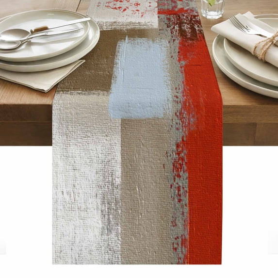 Red Brown Table Runner - 120 Inch Long, Kitchen Dining Table Runner Dresser Scarves, Blue White Modern Rustic Neutral Graffiti Art Farmhouse Decor for Coffee Tables Wedding Party Banquet