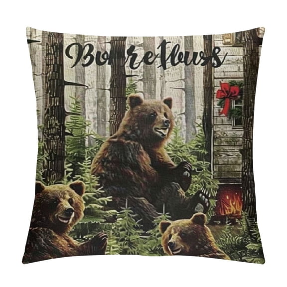 Red Brown Word Art Quote Relax You are at The Cabin Bears Froest Trees Decorative Throw Pillow Cover Case Home Living Room Bed Sofa Car