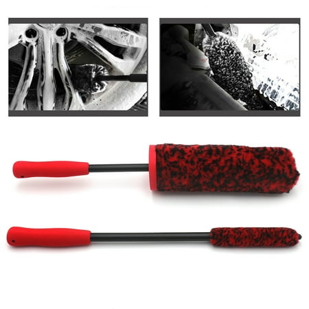 Red Brush Car Wheel Wash Tire Soft Bristle Tyre Rim Detail Cleaning Tool Set