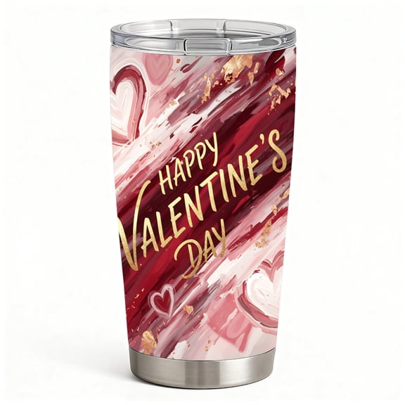 Red Brush Heart Art Valentine Tumbler with Lid, Stainless Steel Double-Wall Insulated Travel Cup, Romantic Gift for Her