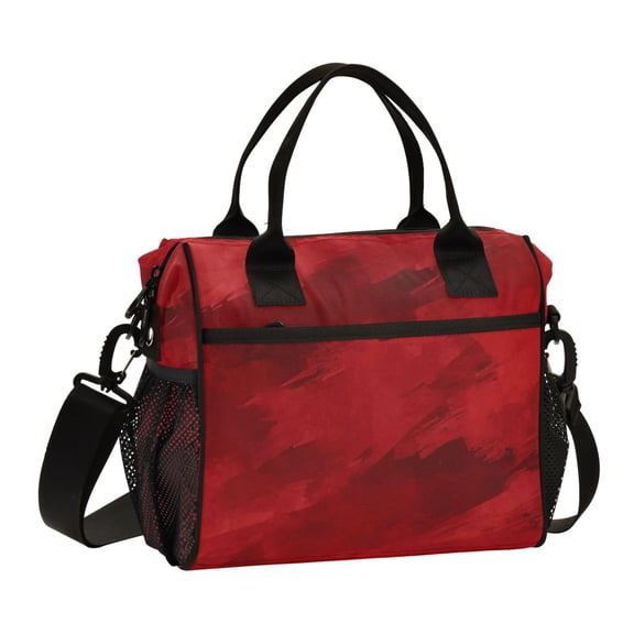 Red Brush Strokes Art Lunch Bag Insulated Lunch Box Leakproof Reusable Cooler Tote Adjustable Shoulder Strap for Men Women 9L