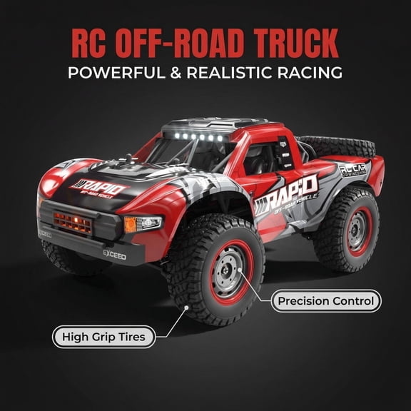 Red Brushless RC High Speed Buggy, 70 KM/H Max Speed, LED Lights, Single Rechargeable Battery, Remote Control Off-Road Toy for Kids 8+