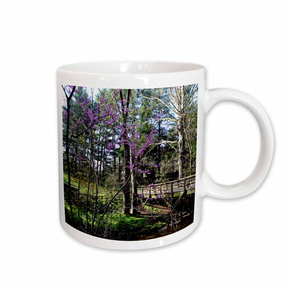 3drose, Red Bud Tree and Bridge, 11oz Mug