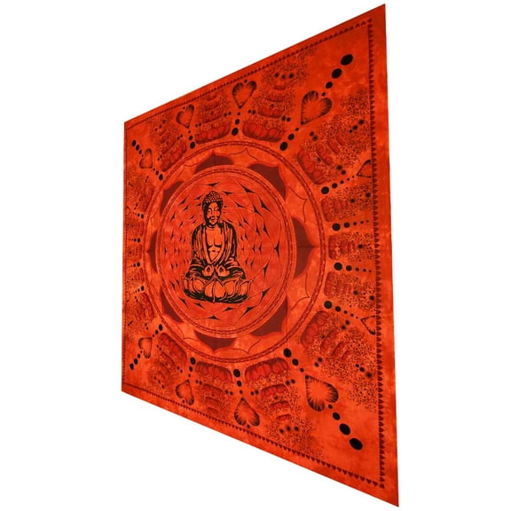Red Buddha In Dharma Chakra Mudra On A Lotus Flower Full Size Tapestry Wall Art
