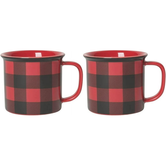 Red Buffalo Check Heritage Stoneware Mug 12 oz, Set of 2