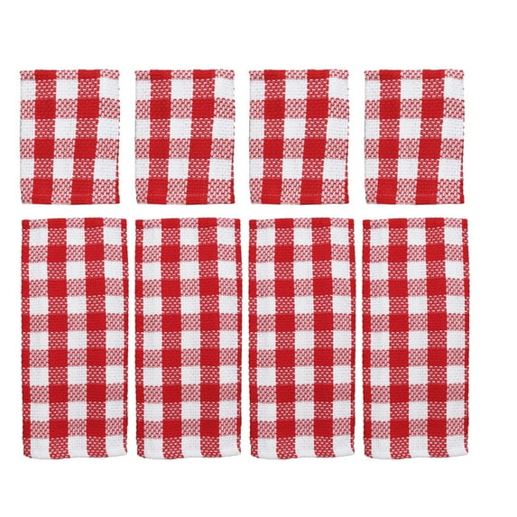 Red Buffalo Check Kitchen Towels And Dishcloths Set For Washing And Drying Dishes Check Dish Towels And Dishcloths 8 piece Cotton 100%