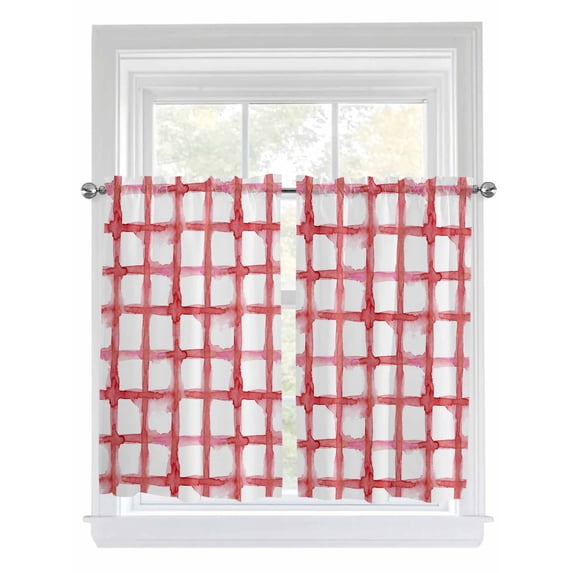 Red Buffalo Plaid 2 Panel Kitchen Curtains for Windows, Farmhouse Check Stripes Retro Geometric Bathroom Privacy Curtain, Home Décor Window Treatment for Bedroom/Living Room 55"x45"