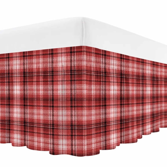 Red Buffalo Plaid Bed Skirt Bed Skirts Queen Size 18 Inch Drop, Rustic Farmhouse Wrap Around Dust Ruffle Bedskirt with Adjustable Elastic Belt for Queen Size Beds