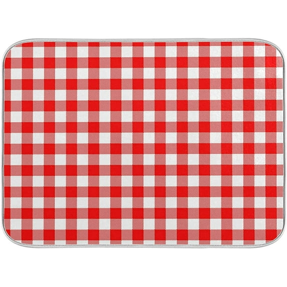 Red Buffalo Plaid Checkered Dish Drying Mat 18x24in, Microfiber Dish Drying Rack Pads Dish Drainer Mats Washable Heat-Resistant