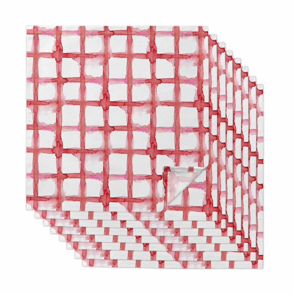 Red Buffalo Plaid Cloth Napkins, Farmhouse Check Stripes Retro Geometric Washable and Reusable Dinner Napkins Set of 8, Table Napkin for Kitchen Party Birthday Wedding Hotel Housewarming 20"x20"