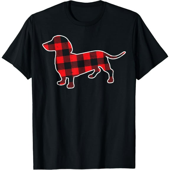 Red Buffalo Plaid Dachshund Dog Xmas Holiday Wiener PJ T-Shirt