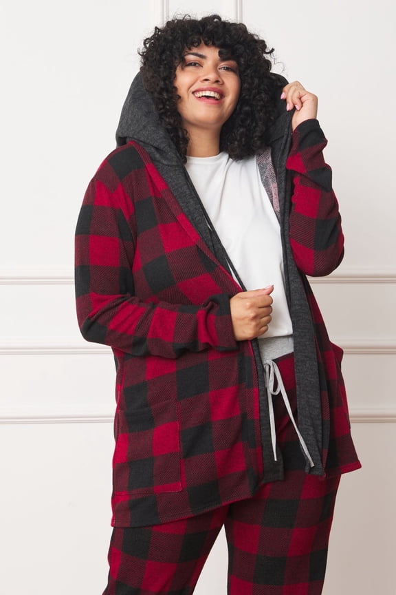 Red Buffalo Plaid Hooded Cardigan_Plus