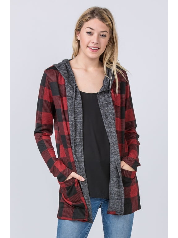 Red Buffalo Plaid Hooded Cardigan