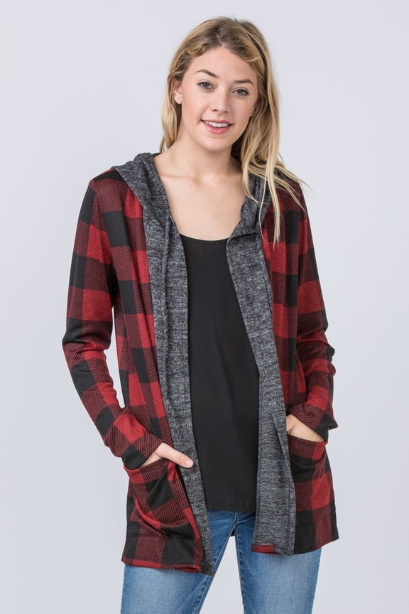 Red Buffalo Plaid Hooded Cardigan
