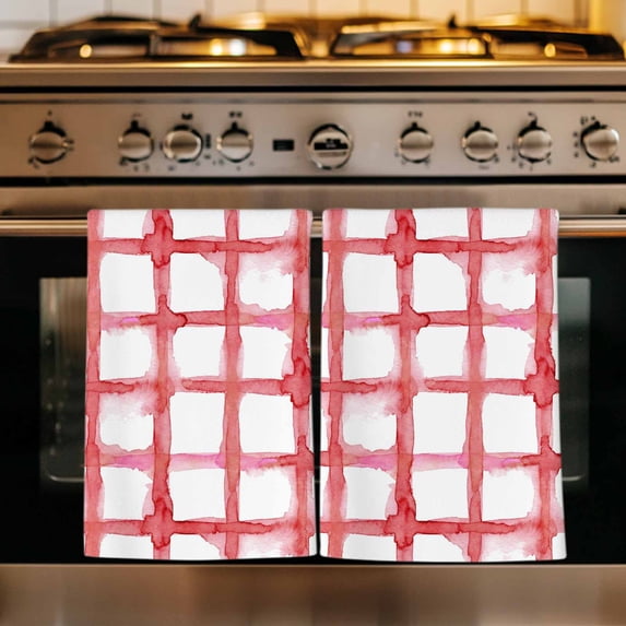 Red Buffalo Plaid Kitchen Towels Set of 4, Farmhouse Check Stripes Retro Geometric Absorbent Dish Towels for Kitchen, Microfiber Hand Towel, Quick Drying Tea Towel for Cleaning Decorative Dishcloths