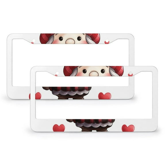 Red Buffalo Plaid Love Gnome Valentine's Day License Plate Frames 2 Pieces Love Heart Holiday Decorations Auto Car Accessories Tag Fits All Car 2 Hole Aluminum Metal License Plate Cover