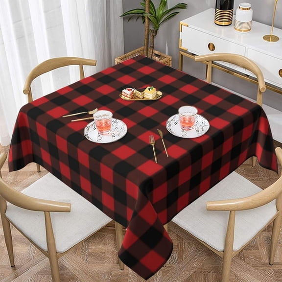 Red Buffalo Plaid Moose Head 100% Polyester Fiber Square Tablecloth Anti Pilling Tablecloth Decoration 60"X60"