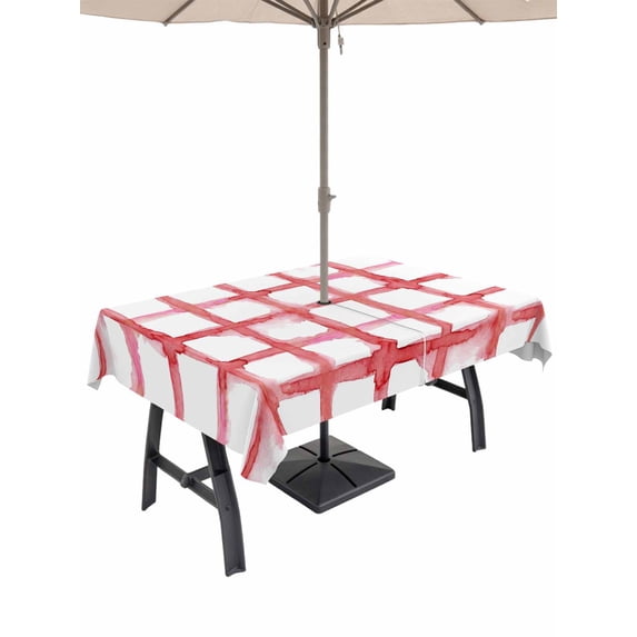 Red Buffalo Plaid Outdoor Tablecloth - 60x84 Inch Rectangle Dining Table Cover, Farmhouse Check Stripes Retro Geometric Waterproof Outdoor Table Cloth with Umbrella Hole & Zipper for Picnic/Patio