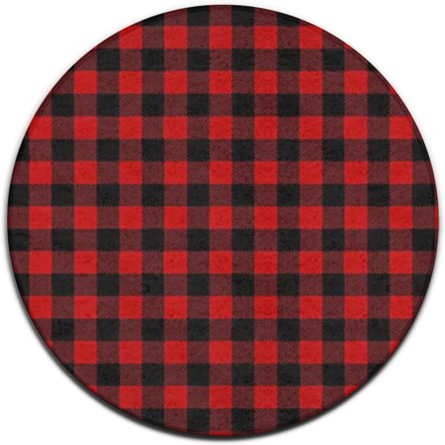 Red Buffalo Plaid Round Rug for Bedroom, Fluffy Plush Circle Rug for ...