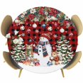 thumbnail image 1 of Red Buffalo Plaid Round Tablecloth, Fitted Table Cover with Elastic for 45"-54" Round Tables, Christmas Snowman Poinsettia Xmas Tree Snowflake Table Cloth Outdoor Dinning Party Waterproof Tablecloths, 1 of 7