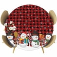 thumbnail image 1 of Red Buffalo Plaid Snowman Round Tablecloth, Fitted Table Cover with Elastic for 36"-44" Round Tables, Christmas Winter Snowflake Xmas Table Cloth Outdoor Indoor Dinning Party Waterproof Tablecloths, 1 of 7